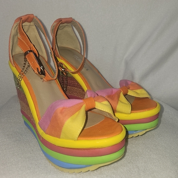 Womens Rainbow Wedge Platform Sandals By Ruilian Sz 39(US 8.5)Festival Whimsical - Picture 7 of 11